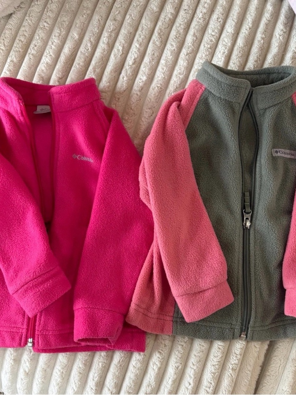 Columbia Kids Fleece Jackets - Hot Pink & Grey with Pink Sleeves
